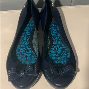 Navy Blue Patent Flats with Intricate Perforations